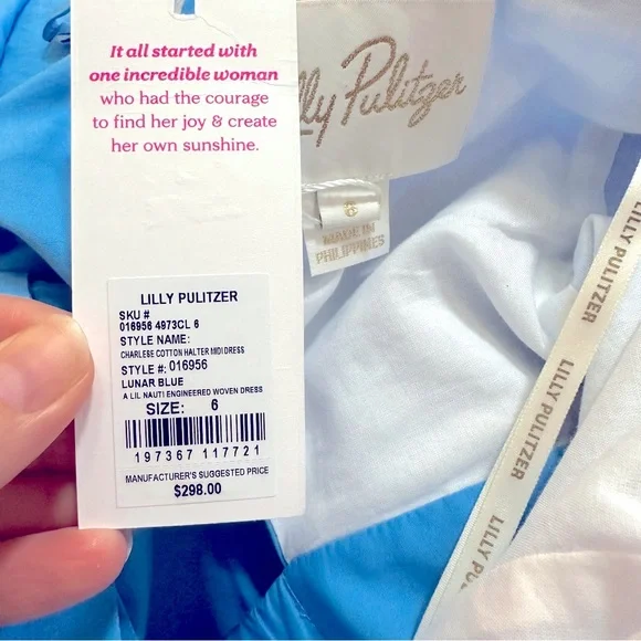 NWT Lilly Pulitzer Charlese cotton halter midi dress in Lunar blue, size 6 - Picture 10 of 11